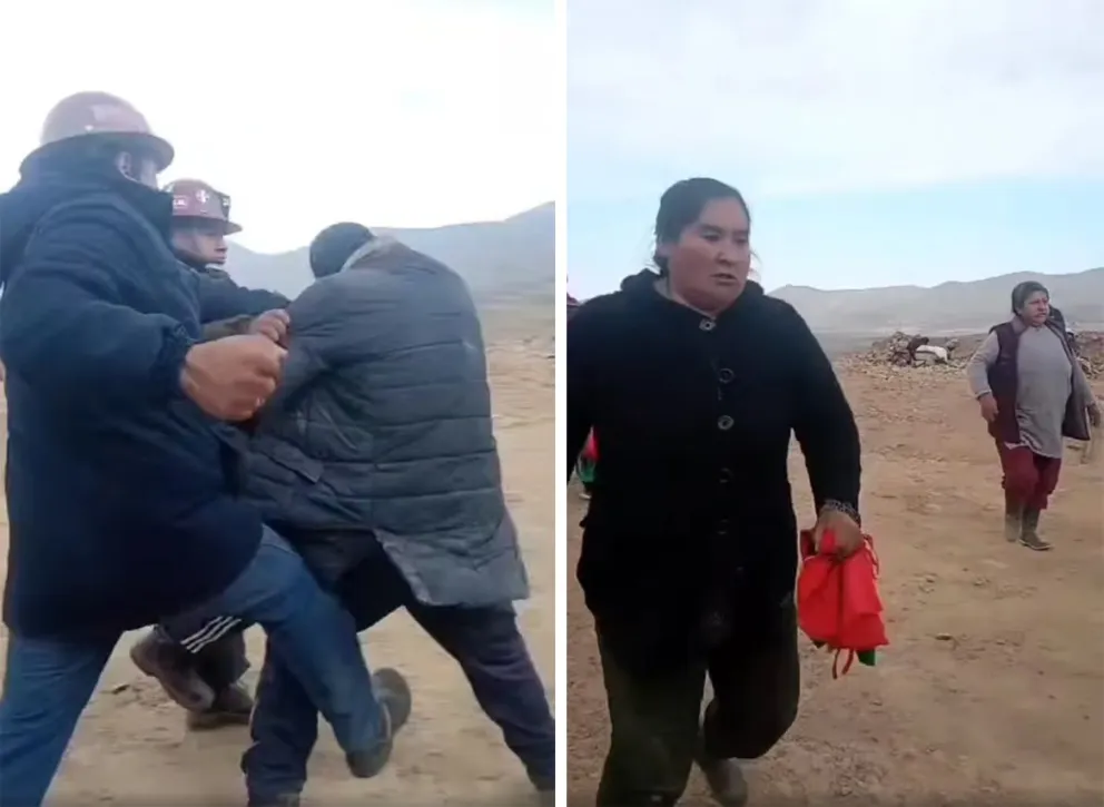 Mineros y sus esposas atacaron, el 5 de abril, a los comunarios del Ayllu Acre Antequera. Foto: Capturas de video.