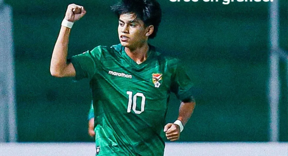 Celebra Juan Maraude, autor del primer gol de Bolivia contra los colombianos. Foto: Conmebol.