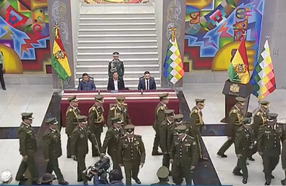 El acto de designación del nuevo Estado Mayor de la Policía Boliviana. Foto: Captura