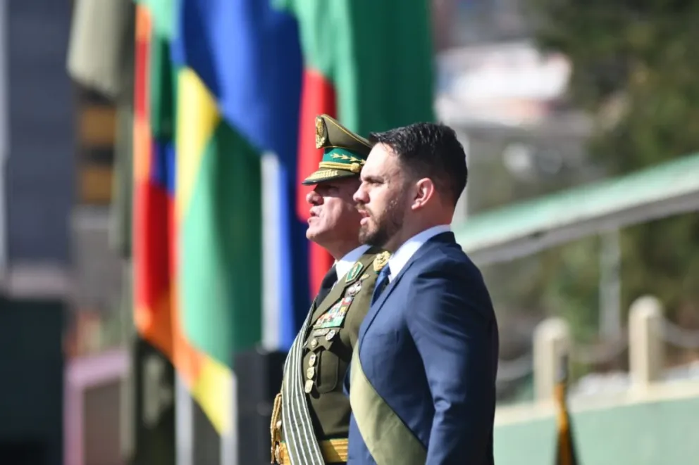 El ministro de Gobierno, durante la presentación del nuevo comandante de la Policía, este martes. Foto: APG