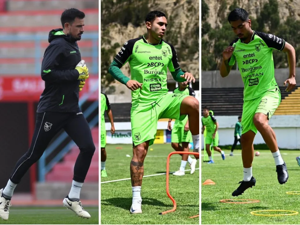Guillermo Viscarra (izq.), Bruno Miranda y Víctor Cuéllar en entrenamientos de la Selección nacional. Fotos: FBF