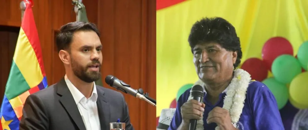 El ministro de Gobierno, Eduardo Del Castillo y el expresidente Evo Morales. Foto: Captura Unitel