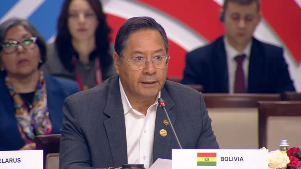 Arce durante su intervención en la cumbre de los BRICS. Foto: RT