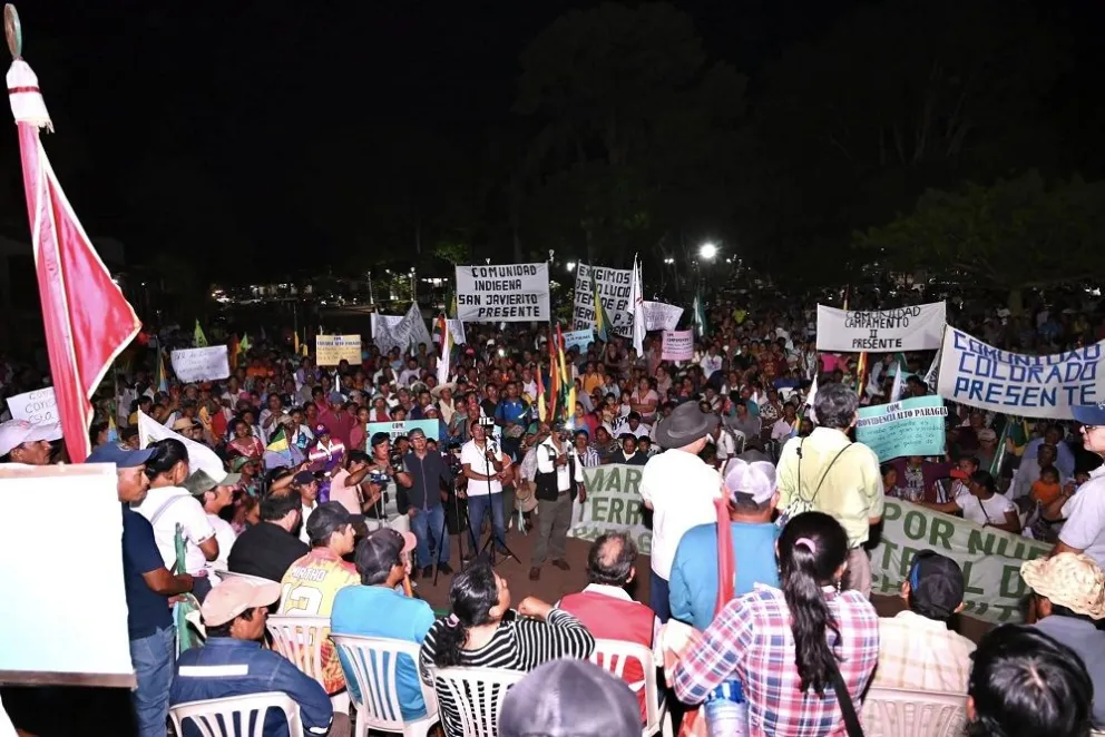 Los indígenas que marcharon de Alto y Bajo Paraguá hasta San Ignacio de Velasco. Fotos: Consejo Municipal de San Ignacio de Velasco.