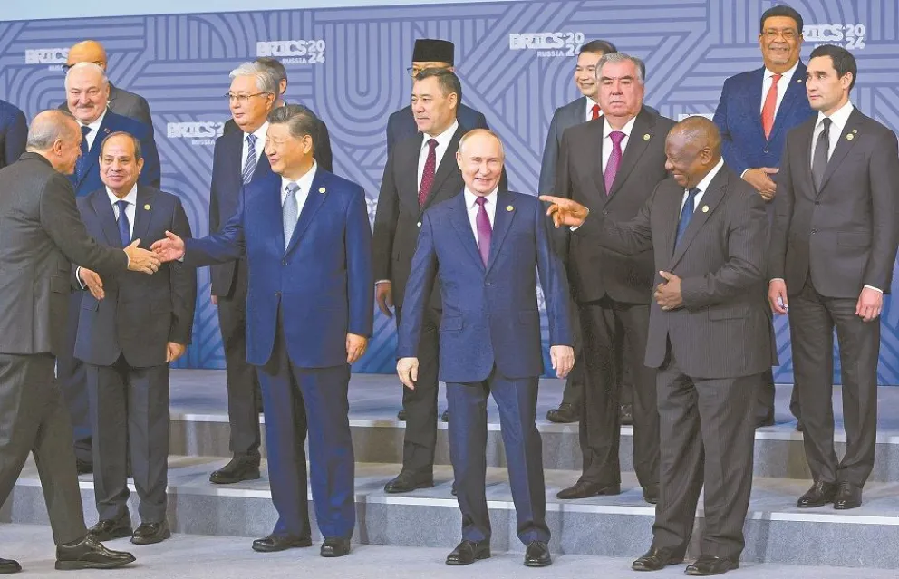 Xi Jinping, Vladimir Putin, Cyril Ramaphosa y otros líderes de los BRICS. Foto. EFE