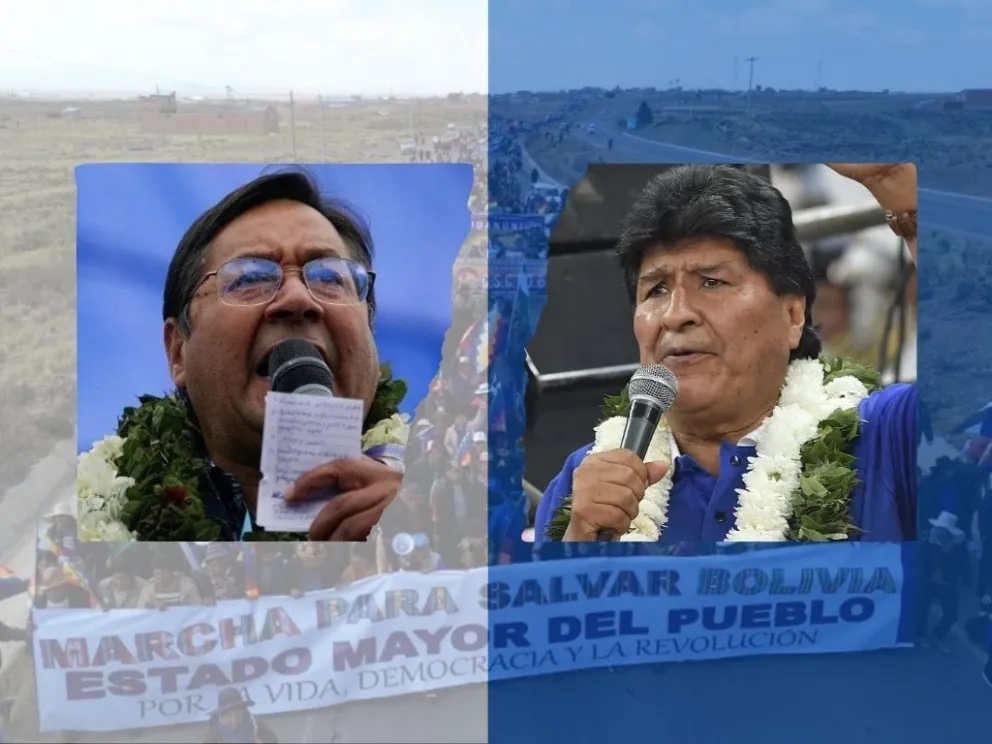 Los dos líderes del MAS, Luis Arce, presidente de Bolivia, y Evo Morales, exmandatario. Foto: Marina Mamani