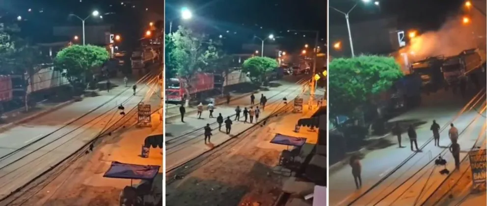 Los enfrentamientos en la madrugada de este jueves en Mairana. Foto: Unitel