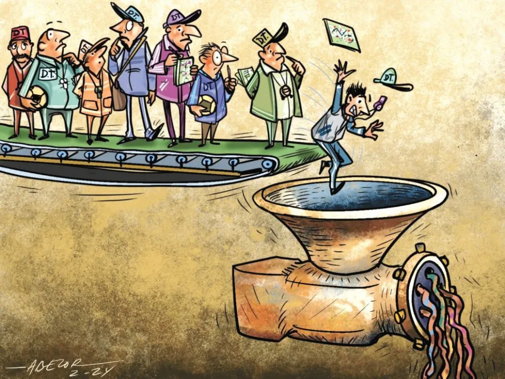 Ilustración de Abecor por el constante cambio de técnico en el fútbol nacional. 