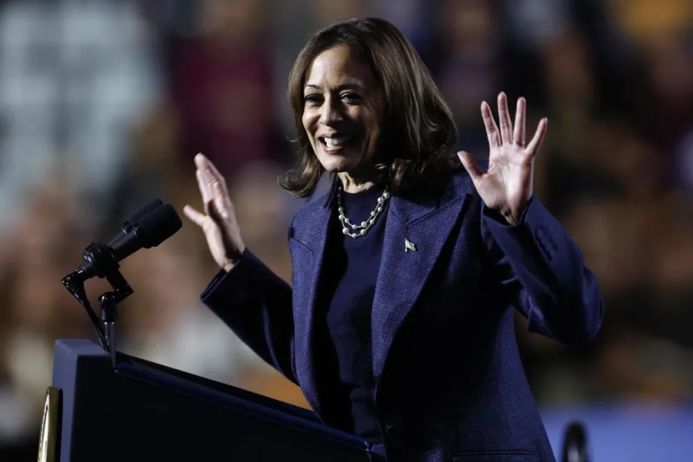 Harris durante un acto electoral celebrado en East Lansing, Michigan. Foto: EFE