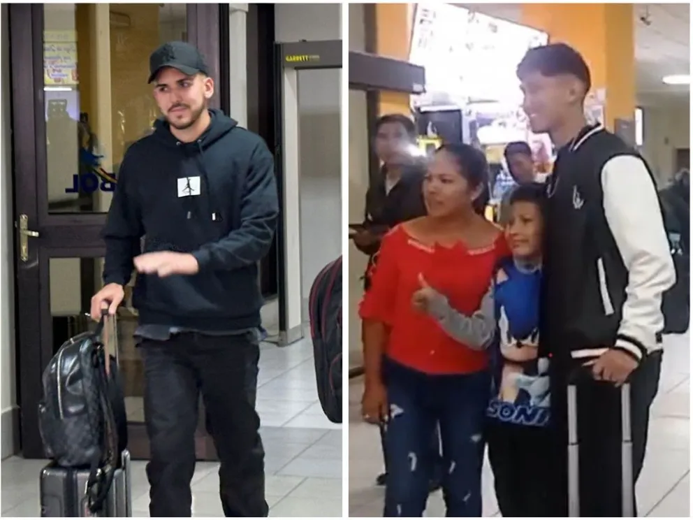 A la izquierda la llegada de Luis Haquín, al lado Terceros se saca fotos con hinchas en el Alto. Fotos: Sports 360