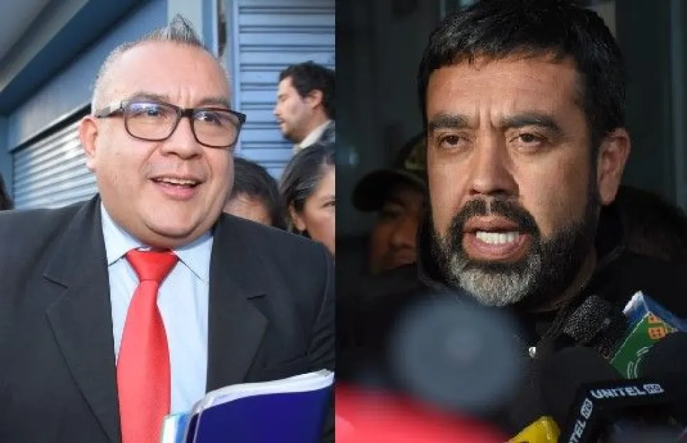 El abogado del ala "evista"  Nelson Cox y el viceministro de Autonomías, Álvaro Ruíz. Foto: APG
