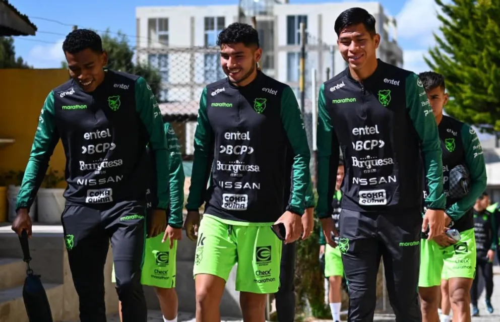 Medina, Sejas y Vaca de la Selección boliviana de fútbol. Foto: FBF