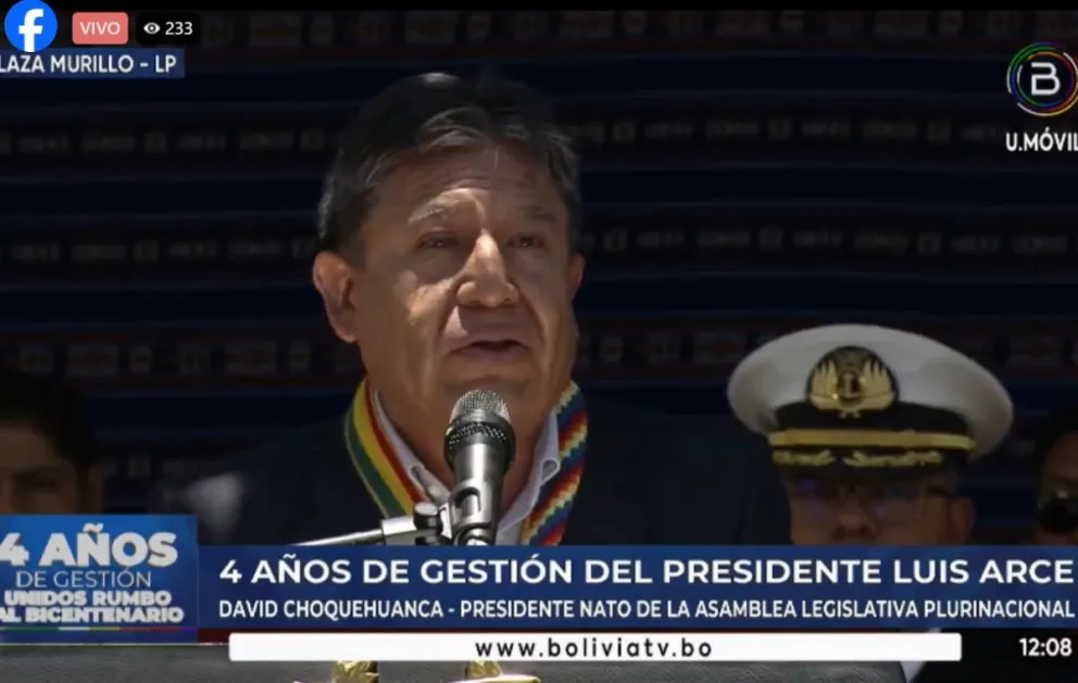 El vicepresidente David Choquehuanca, durante su discurso. Foto: Captura de video 