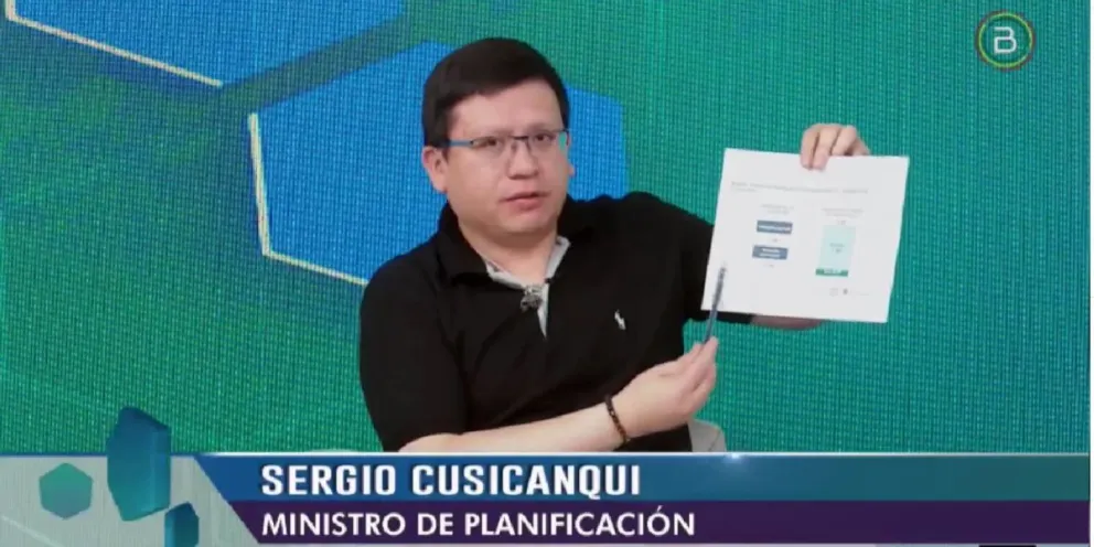 El ministro de Planificación del Desarrollo, Sergio Cusicanqui hoy en Bolivia TV. Foto: ABI