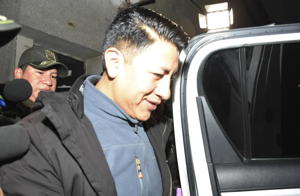 Marco Pumari durante su comparecencia en La Paz por el caso "golpe de Estado I". Foto: APG