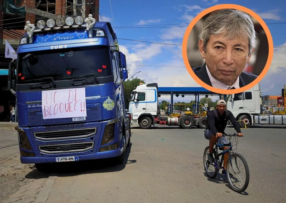 Un bloqueo contra la escasez de diésel, el 29 de octubre, y el ministro de Economía de Perú, José Arista. Foto: APG y Andina 