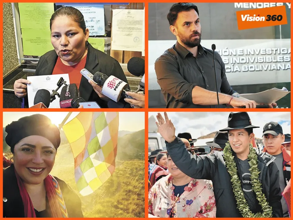 La diputada Choque; los ministros Del Castillo y Prada; y el presidente del Senado, Andrónico Rodríguez. Foto: APG y RRSS de las autoridades 