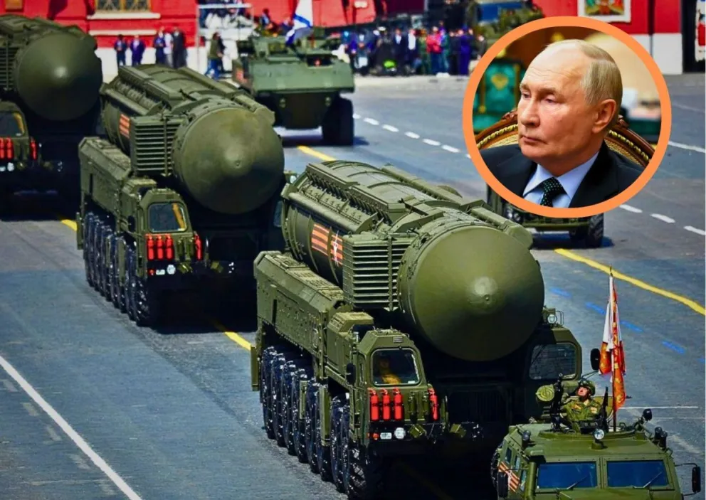 Putin y armamento y misiles rusos en una imagen de archivo. Foto: EFE y @Alex_Oloyede2