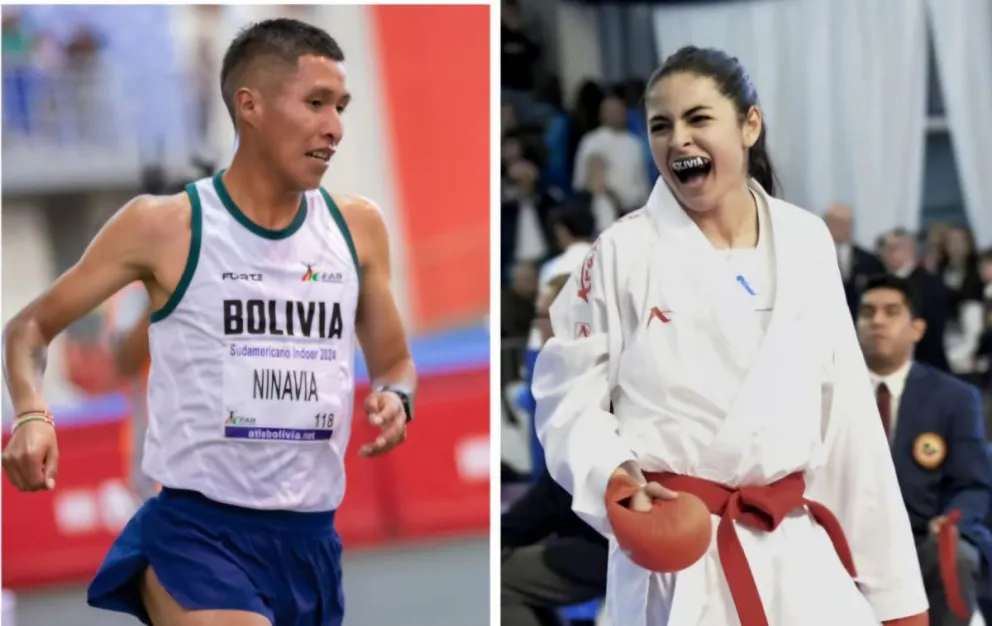 Ninavia (izq.) y Sandoval, los abanderados de Bolivia.