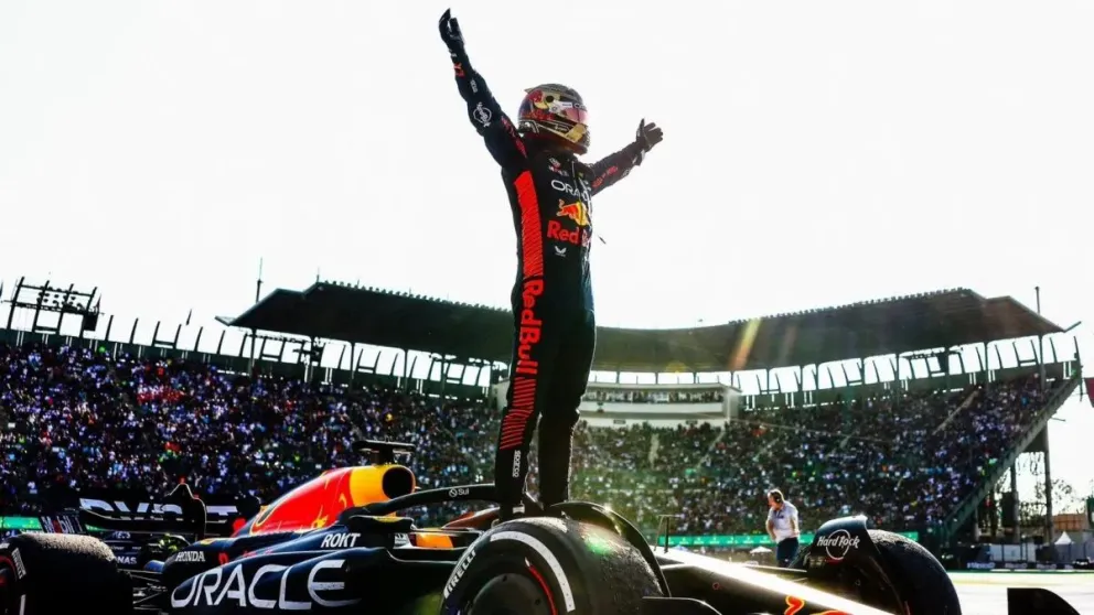 Verstappen celebra un nuevo título luego de ganar en Las Vegas. Foto: Minuto