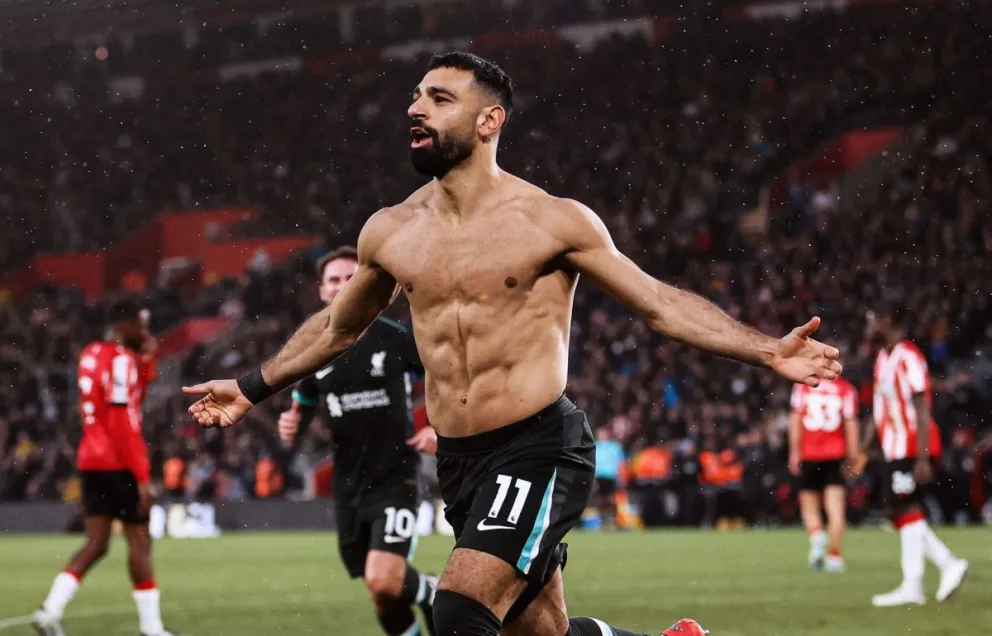 Salah, delantero del Liverpool, celebra el tanto del triunfo para su equipo. Foto: Liverpool FC.