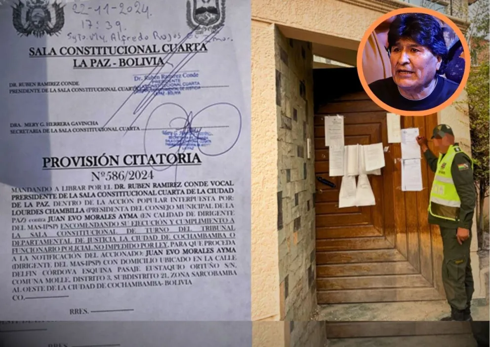 La citación judicial en el domicilio del dirigente cocalero. Foto: Erbol