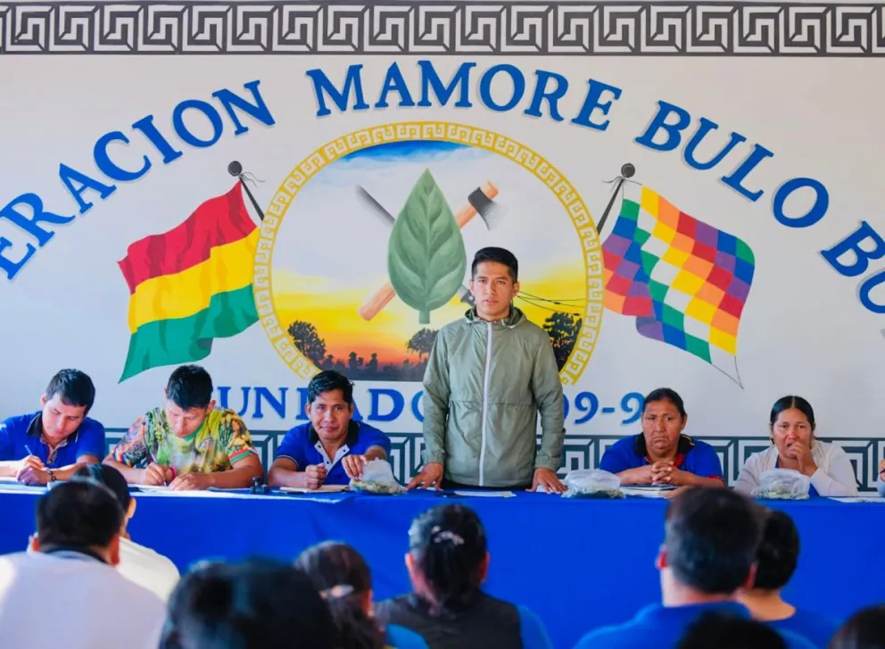Andrónico Rodríguez, vicepresidente de las Seis Federaciones del Trópico de Cochabamba, en una pasada reunión en la Federación de Mamoré de Bulo Bulo. Foto: Facebook Andrónico Rodríguez.