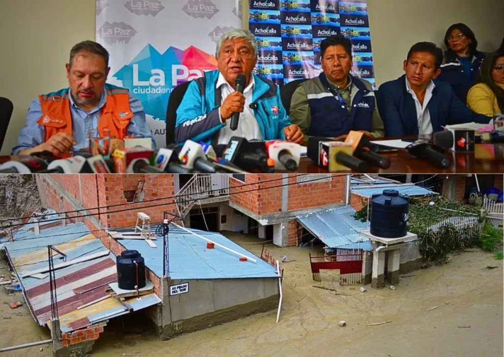 Casas afectadas por la riada del sábado en Bajo Llojeta. Fotos: GAMLP y EFE
