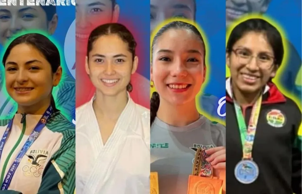 Las karatecas Sol Sandoval (izq.), Briza Sandoval, Oberfrank y Nieto. Fotos: Feboka.