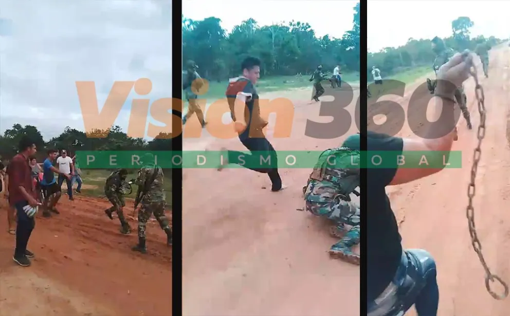 Agresión de civiles contra policías de la Felcn en Santa Ana de Yacuma. Foto: RRSS.