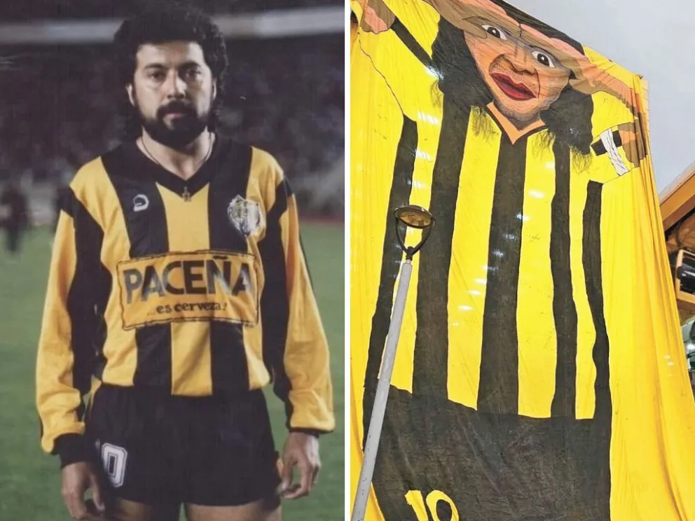 Sergio Luna en 1989, el año que llegó a The Strongest. A la derecha, la icónica imagen de "la visera".