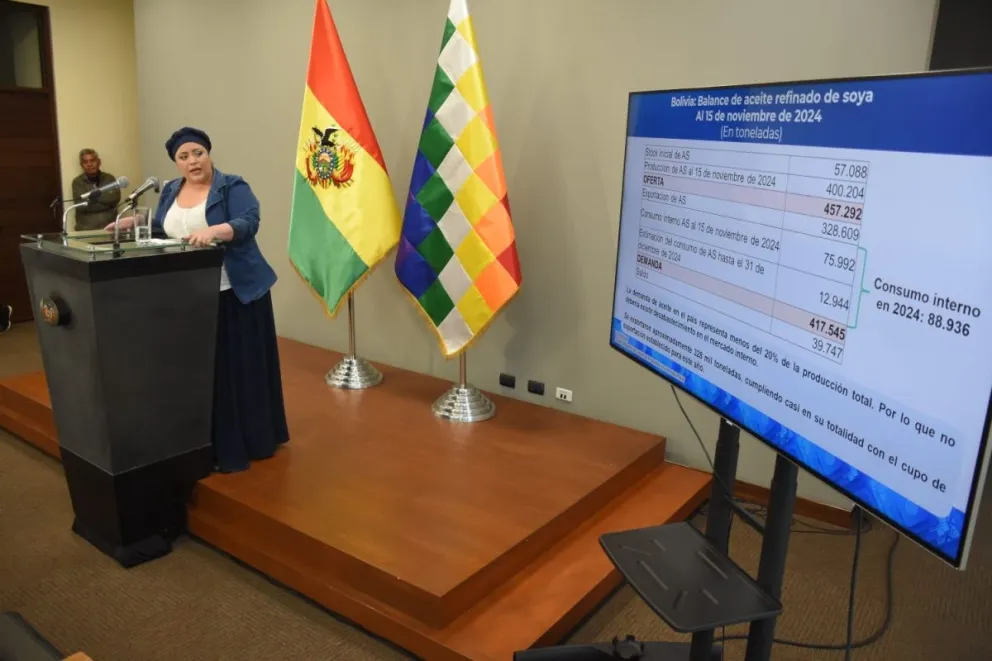 La ministra de la Presidencia explicó este sábado las causas del desabastecimiento de aceite. Foto APG