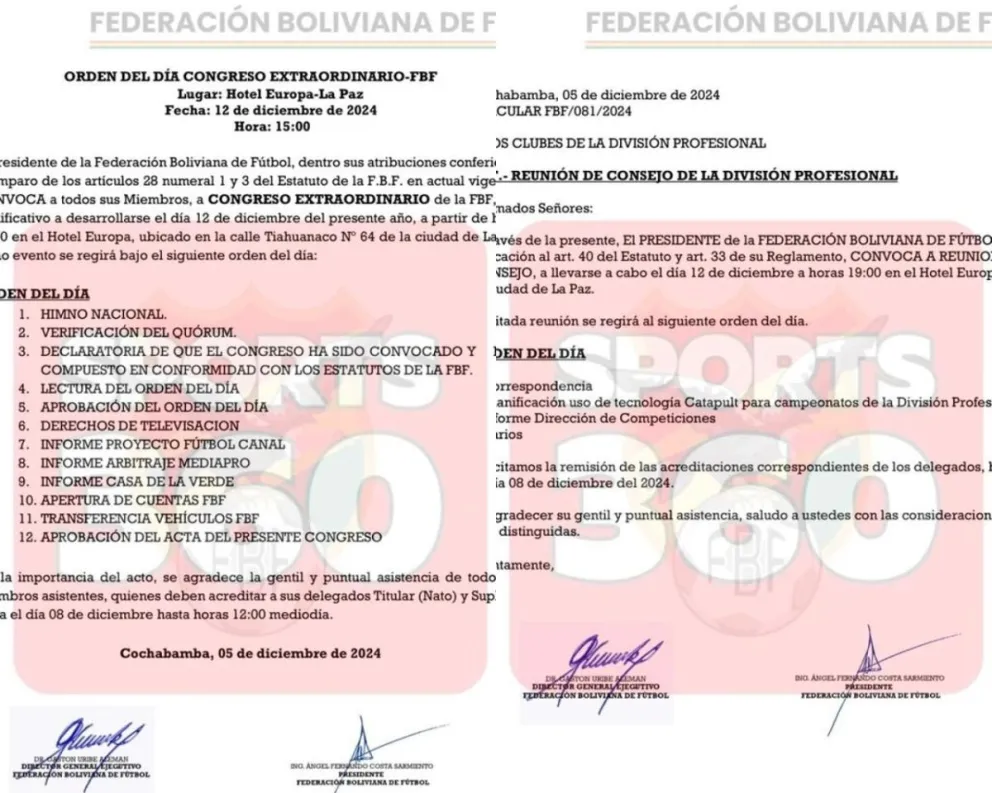 Las convocatorias a Congreso y Consejo de clubes para el jueves 12 de diciembre. 