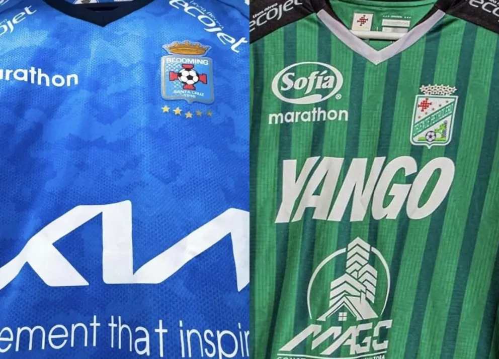 Las camisetas oficiales de Blooming y Oriente para el juego de este domingo. 