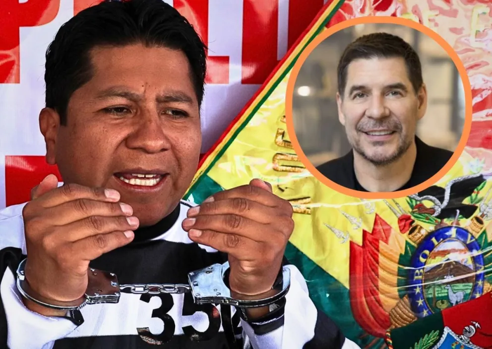 Chui disfrazado de reo y Marcelo Claure. Fotos: APG y RRSS de Claure 