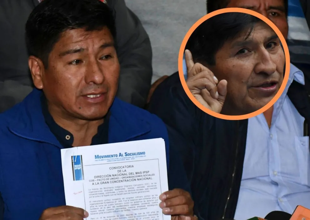 Grover García, en una rueda de prensa, el miércoles, y Evo Morales. Fotos: APG 