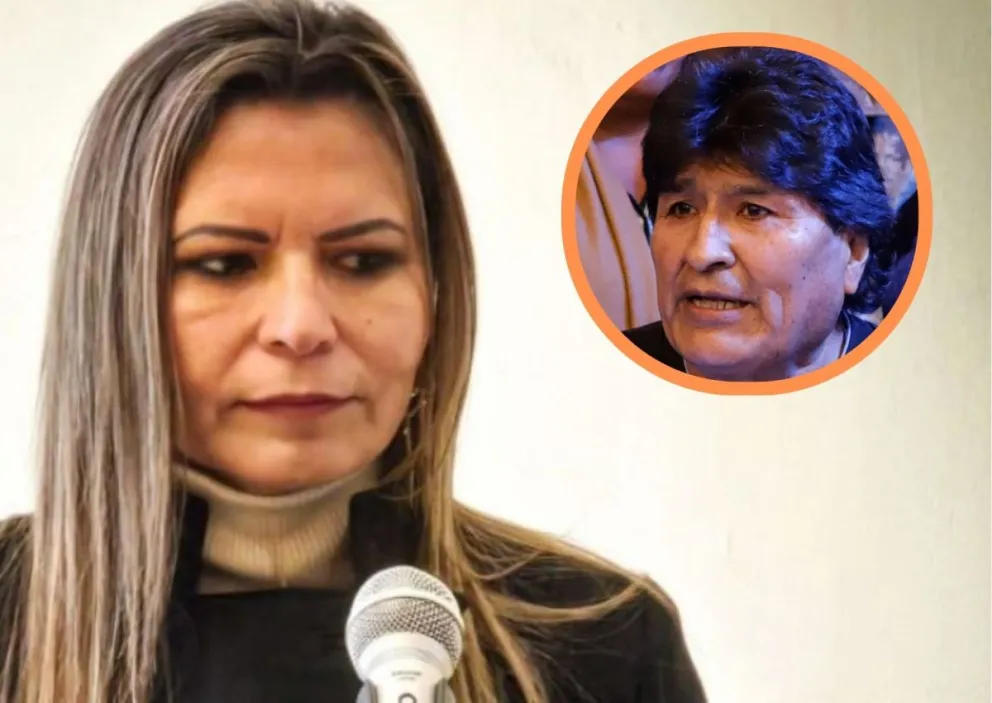 Sandra Gutiérrez , fiscal departamental de Tarija, en una imagen de archivo; y Evo Morales. Fotos: Senado y APG