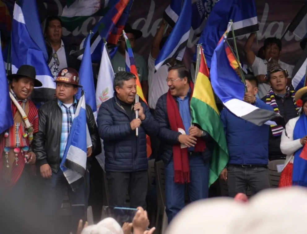 El presidente Luis Arce, durante su discurso, en plaza Murillo. Foto: ABI