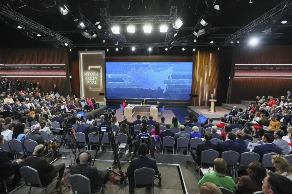 Putin en una conferencia de prensa anual en vivo con medios federales. Foto: EFE
