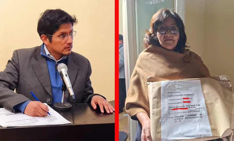 Los dos magistrados electos por La Paz, Wilson Arias y Fanny Coaquira. Foto: Cámara de Senadores