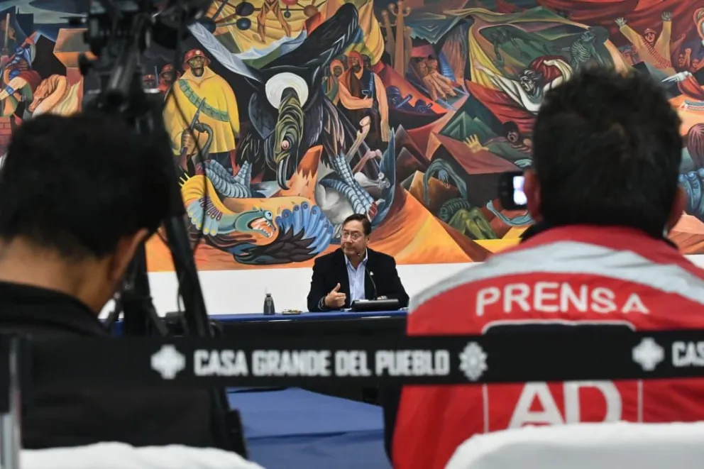 Luis Arce durante el mensaje que emitió este lunes. Foto: APG