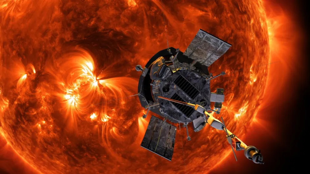 Una ilustración artística de la sonda espacial solar Parker acercándose al Sol. Foto:  EFE / Steve Gribben / NASA / Johns Hopkins APL