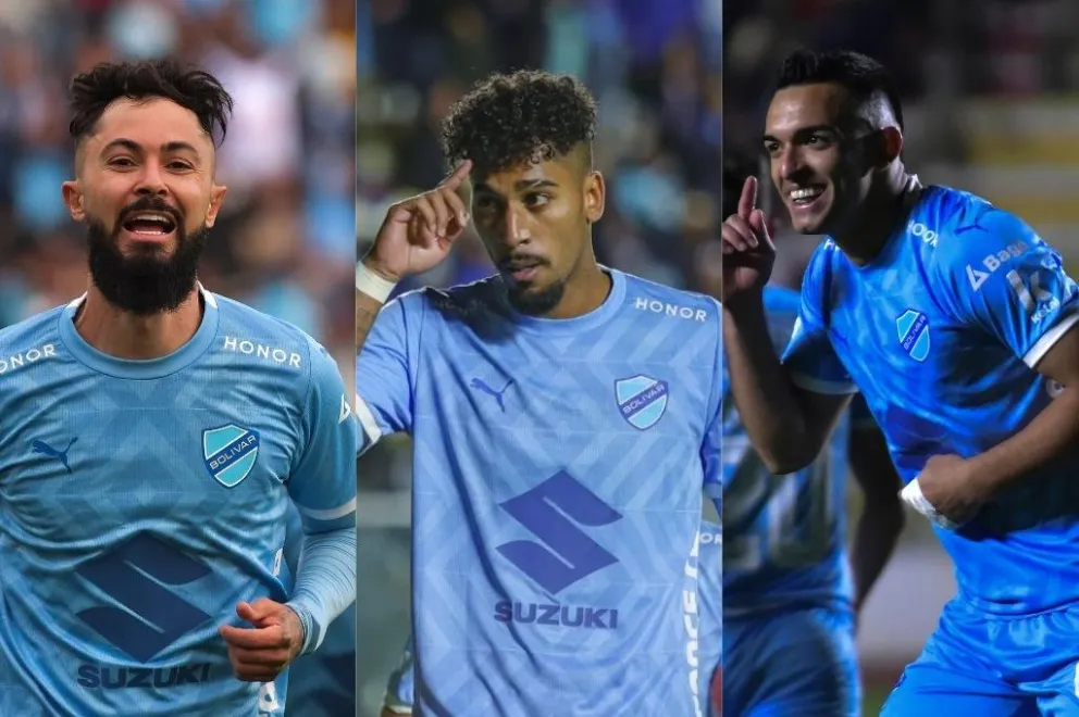 Sávio (izq.), Gomes y Oviedo, el tridente ofensivo de Bolívar.