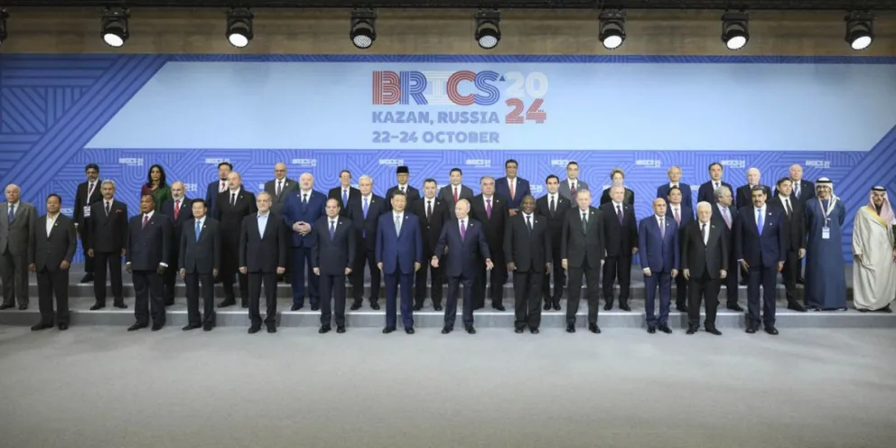 La delegación de jefes de Estado que participó en la Cumbre del BRICS, en Kazán, Rusia. A la izquierda, el presidente Luis Arce. Foto: Ahora el Pueblo
