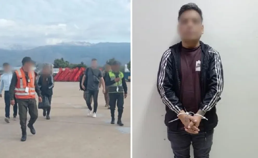 El ciudadano boliviano extraditado a Argentina, antes de subir al avión. Foto: Crónica / X de Patricia Bullrich