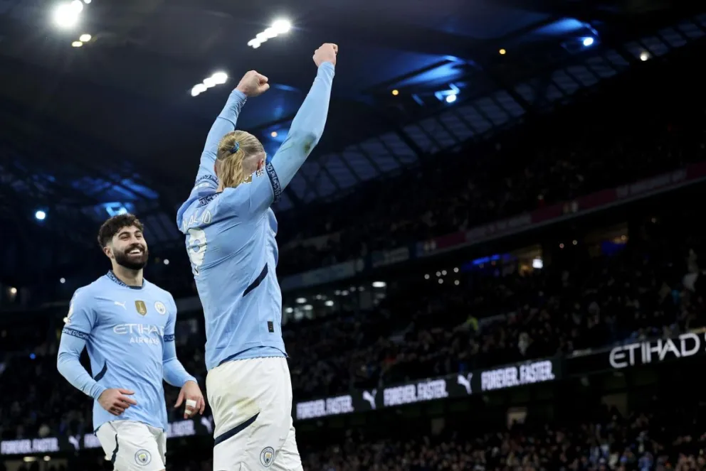 Haaland celebra el 3-0 junto a Gvardiol. Foto: EFE
