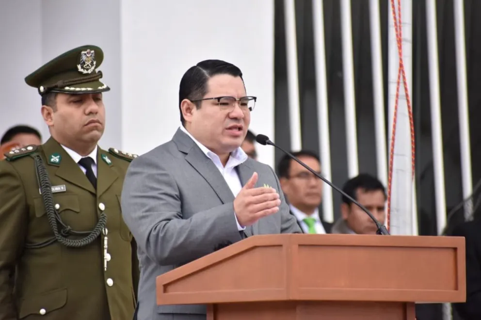 El fiscal general del Estado Roger Mariaca, durante un acto en Potosí, la mañana de este lunes. Foto: FGE