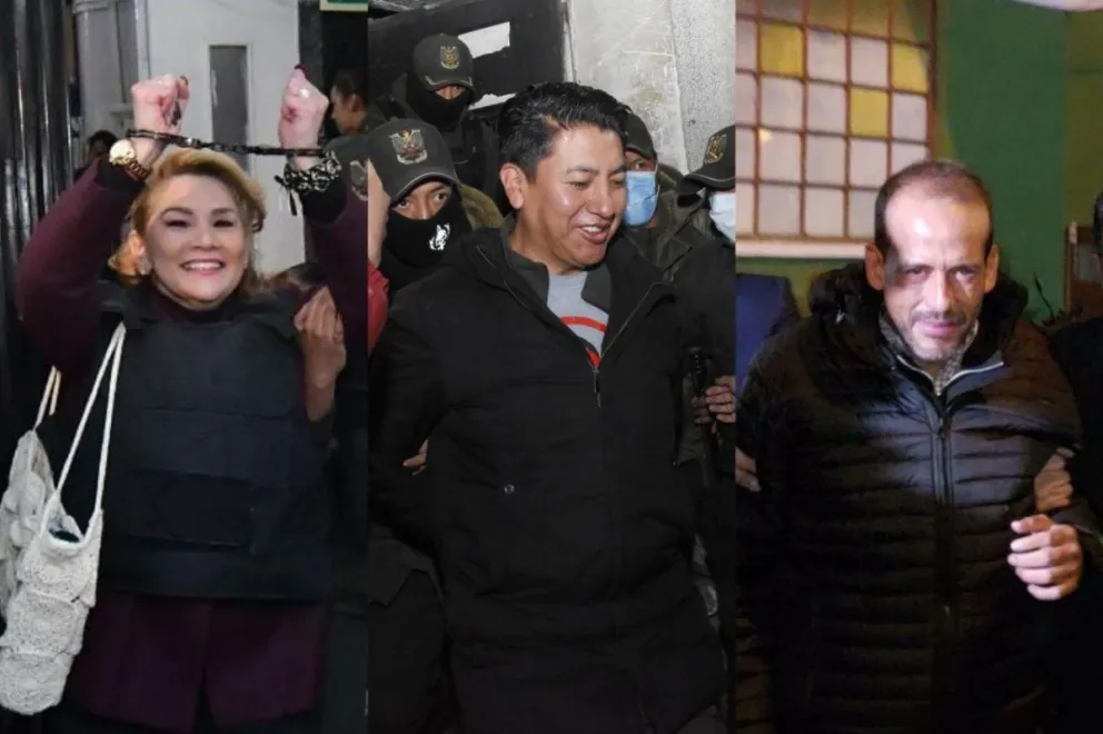 La expresidenta Añez, el exlíder cívico Pumari y el gobernador Camacho. Foto: DTV