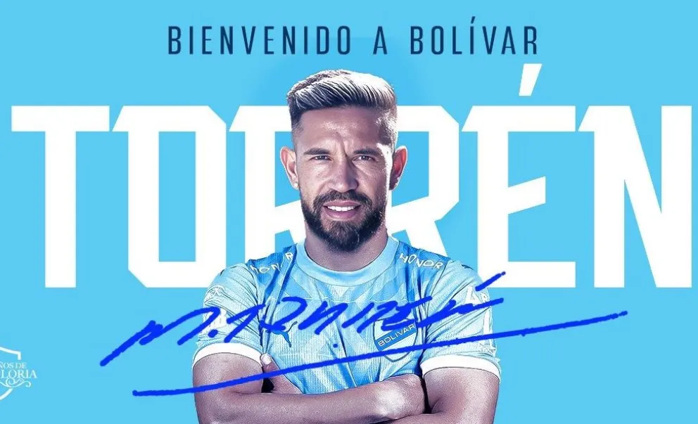 Torrén, en el arte de su anuncio como refuerzo celeste. Foto: Club Bolívar.
