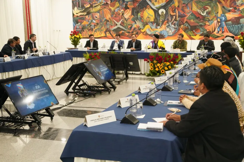 Una de las reuniones del CNA, que dirige el presidente Luis Arce. Foto: ABI